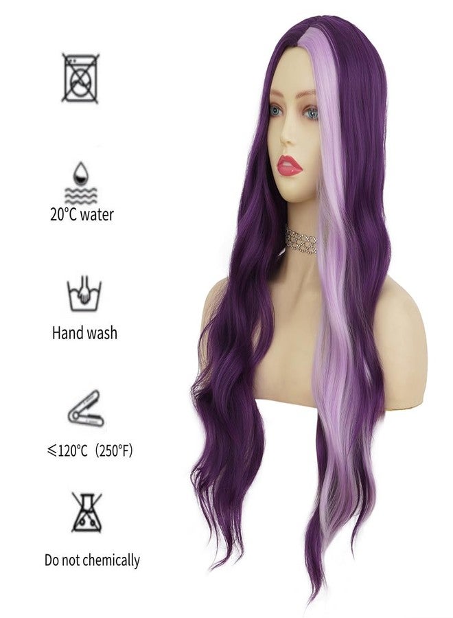 تسيسيس شعر مستعار من تسيسيس باللون البنفسجي الداكن للنساء، طويل ومجعد ومموج، طبيعي، فرق في المنتصف، شعر مميز، مناسب للحفلات والهالوين والكوسبلاي (مزيج من البنفسجي الفاتح) - Image 4